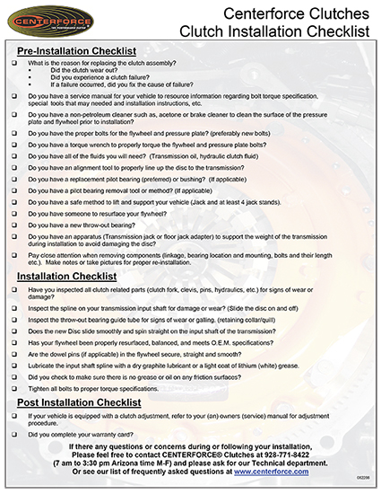 Clutch Installation Checklist - Image