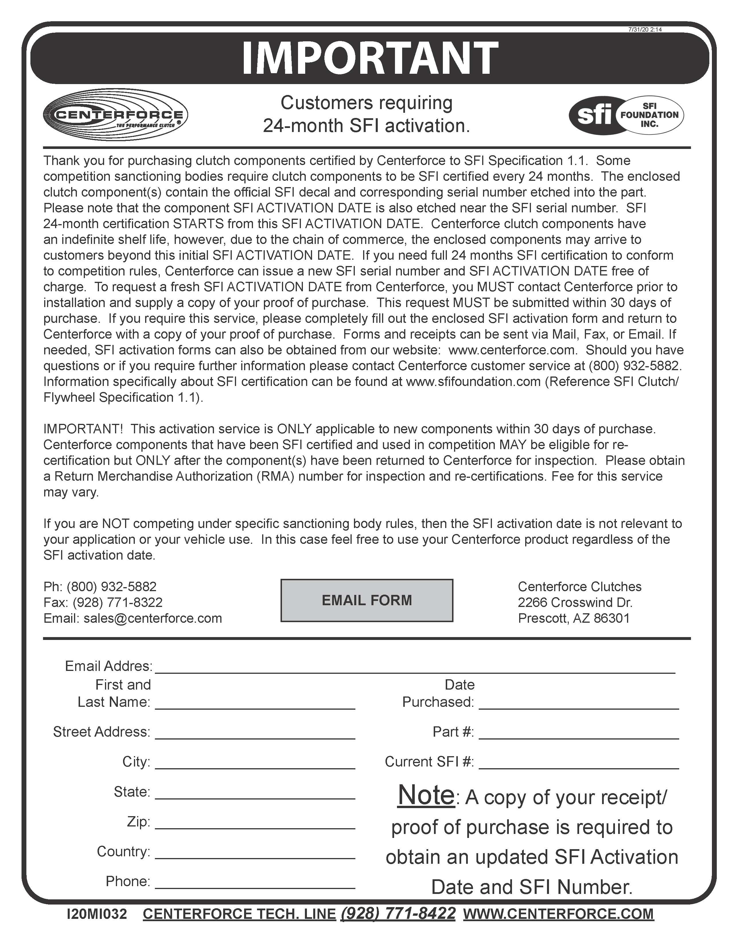 SFI Activation Form - Image